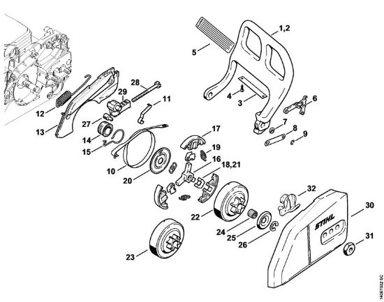 Zage z bencinskim motorjem (MS) 018 Å citnik za roke, zavora verige della Marca Stihl